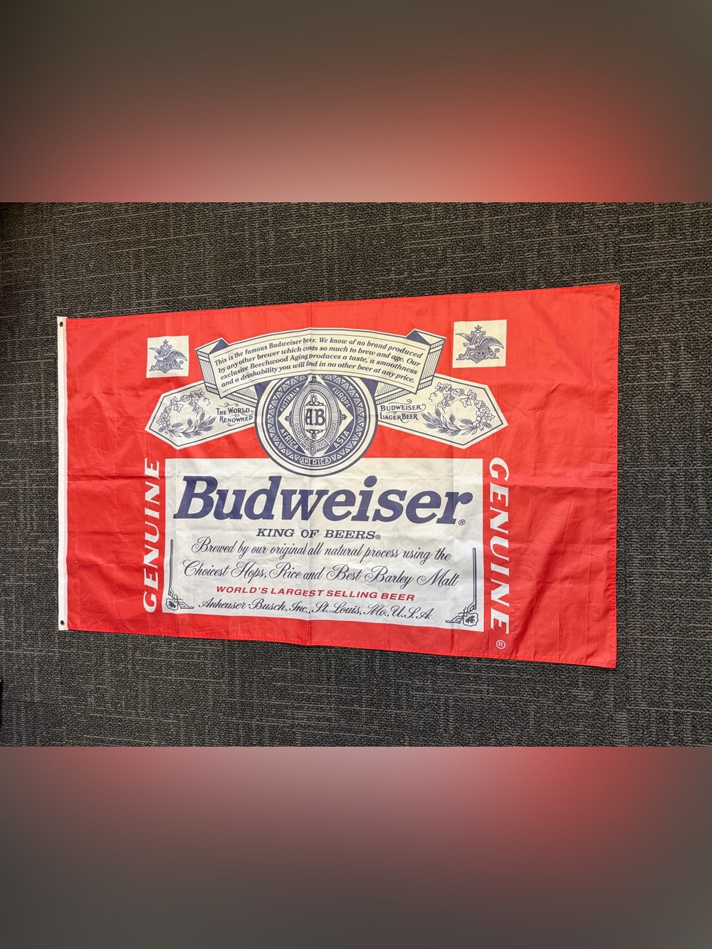 Vintage Budweiser Beer Advertising Flag King Of Beers Anheuser Busch Red Banner